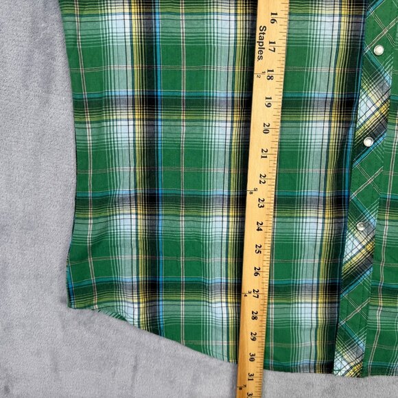 Wrangler Wrancher Shirt Mens XL Green Plaid Western Pearl Snap Rockabilly Cowboy - Picture 8 of 11